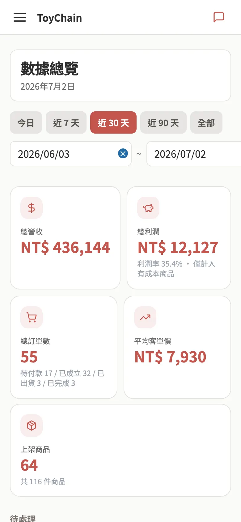 數據與報表 行動版截圖